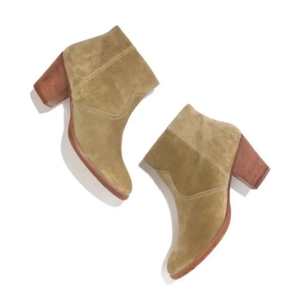 Madewell 1937 Women’s Ankle Boots Sage Green Suede Leather Chunky Heel size 8